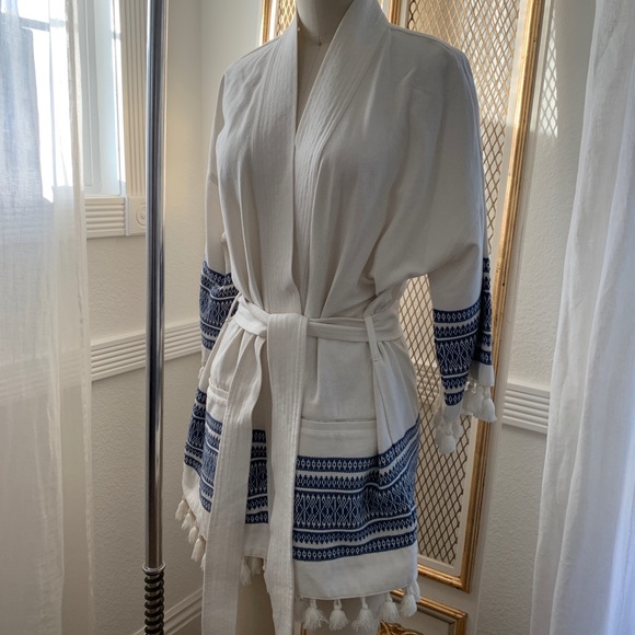 Womens Madewell Kimono Tassel Jacket White Waist Tie F1225 - Picture 3 of 9